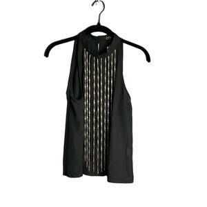 Depri Black Sleeveless Gold Chain Embellished High Neck Blouse Medium
